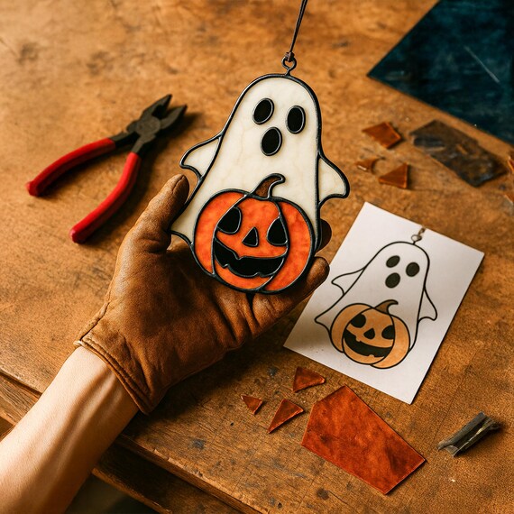 マチャケ様専用・ステンドグラスのハロウィン飾り HAL-05ステンドグラス ハロウィン カボチャとオバケ
