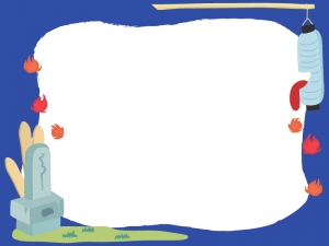 夏の素材・お盆の飾りのフレーム 青 ：イラスト無料