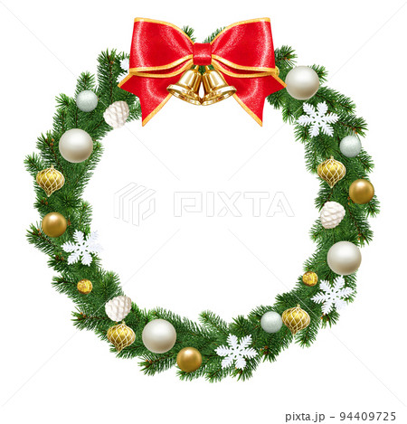 クリスマスリース素材 松ぼっくりと赤い実 無料イラスト57738素材Good