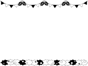 かわいいクリスマスツリーと雪だるまにヒイラギが可愛いフレームイラスト素材。メッセフレーム 飾り枠 Decome