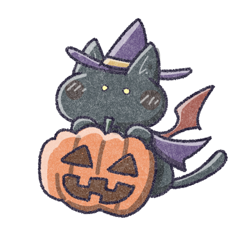 黒猫とハロウィンかぼちゃ無料イラスト＆かわいいフリー素材集 ねこ画伯コハクちゃん