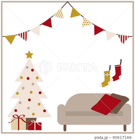 フラットカラーイラストの中のモダンなクリスマスの家Premiumベクトル素材