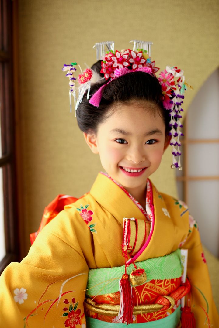 七五三 日本髪 桃割れ , ヘアセット, メイク, 着付けヘアーサロン千鳥