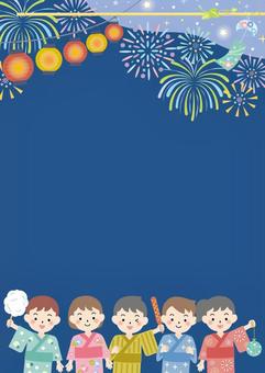 お祭りのフレーム 縦 ：イラスト無料