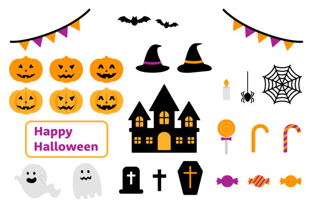 かわいいハロウィンの仮装をした子供たちが、お菓子をもらいに歩く秋のイラスト33314素材Good