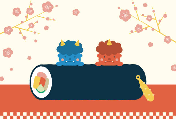 節分のシンプルなイラスト素材セット 白黒：イラスト無料