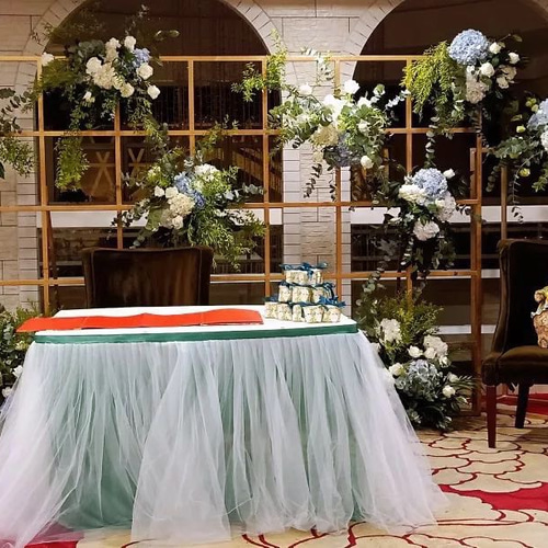 ウェディング 高砂 フラワーアーチ 布、造花、グリーン付