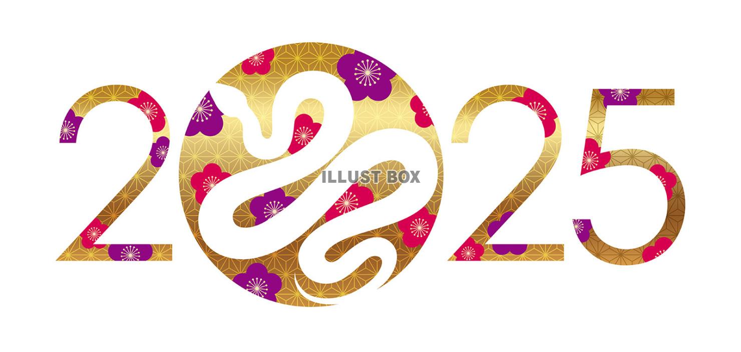 2025年 巳年の和柄年賀状テンプレート：イラスト無料