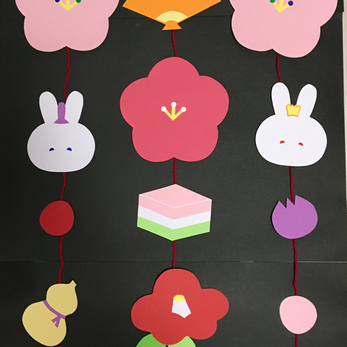 壁面飾り ひな祭り② ３月 工作ネタ ひな人形・桃の花・桃・３色団子