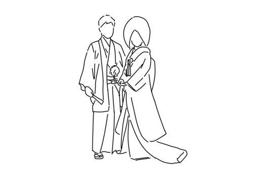 フリーイラスト和装で結婚式を挙げる新郎新婦パブリックドメインQ：著作権フリー画像素材集