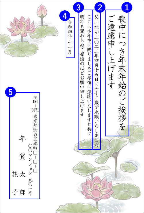 喪中・年賀欠礼状 喪中はがき の文例：一般＆ビジネスの喪中欠礼・年賀欠礼・喪中はがきの文例 ・例文「年賀状・暑中見舞いドットコム」2025年・令和7年巳年 みどし・へびどし 版
