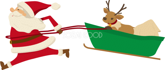 クリスマス☆ソリ☆サンタクロース トナカイ サンタとトナカイとプレゼントを積んだソリの