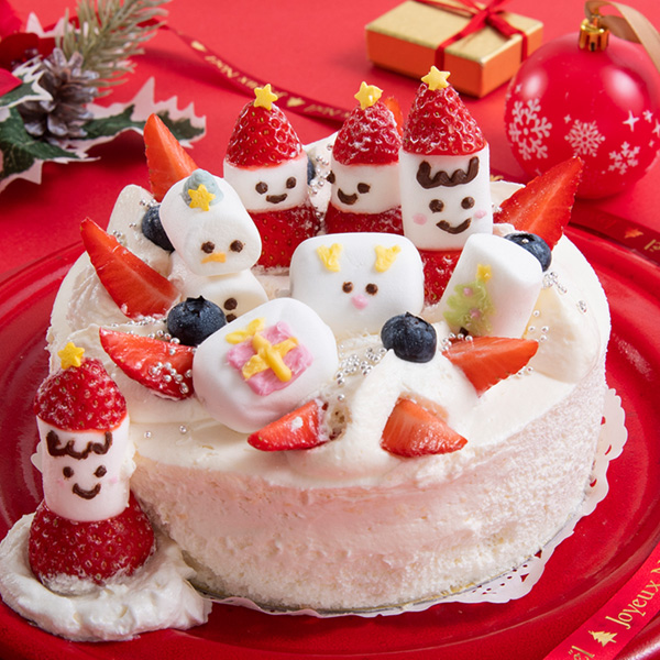 クリスマスケーキのサンタさん サンタの街のいちごのおうちケーキ