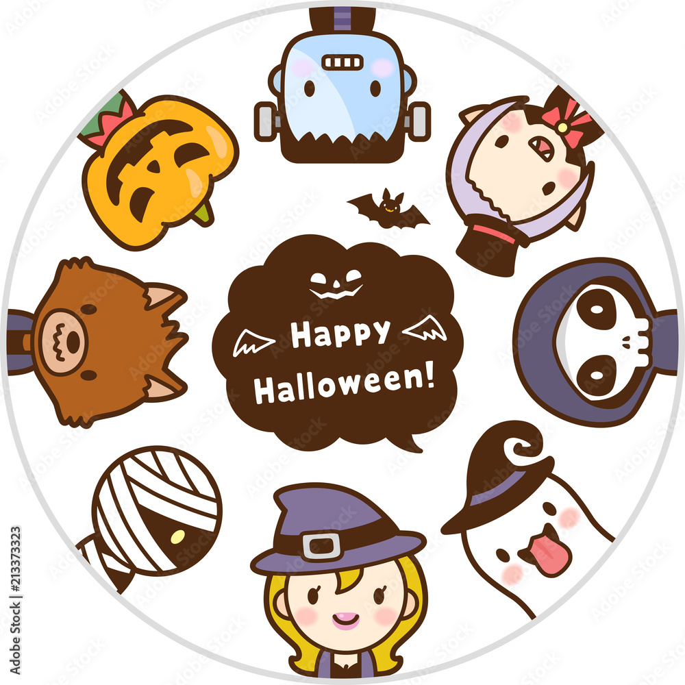 Happy halloween ハロウィン アイコン イラスト posters for the wall • posters background,colourful, orangemyloview.com