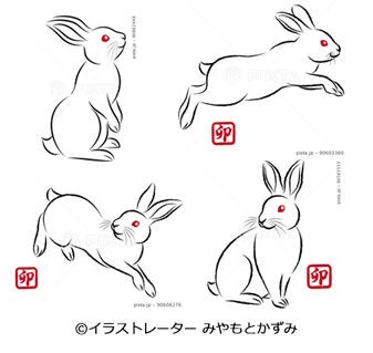 ウサギ顔マークの年賀状2023イラストのフリー素材イラストイメージ
