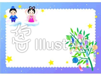 七夕の笹を持つ子供たち・スクエアー型」のフレーム素材・飾り枠フリーイラストイラストわくわくBOX