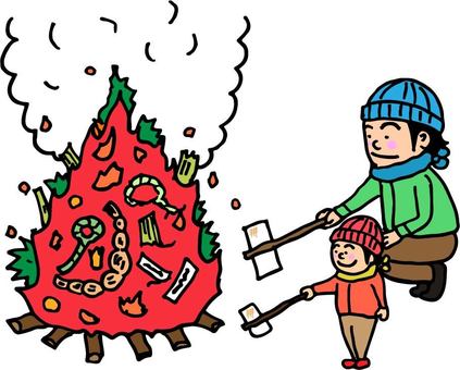 燃えているどんど焼きのイラストイラスト無料・かわいいテンプレート