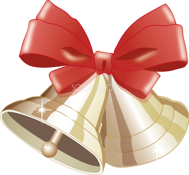クリスマスベルと赤いリボンの黄色い四角フレーム・枠イラストフリー素材 イラストミント
