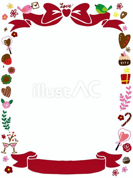 かわいいハートとラインサークルのバレンタインフレームバナー 横長・赤・ブラウンのイラスト素材FYI07918695ストックフォトのQlean Market キュリンマーケット