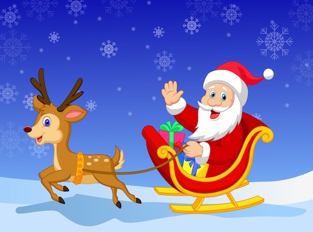 空を飛ぶトナカイのソリに乗ったサンタクロース クリスマスのイラスト素材 イラスト素材7402146- フォトライブラリ