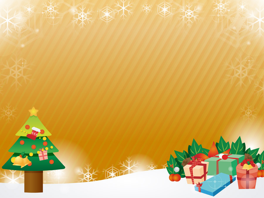 無料イラストツリーとプレゼントと雪の結晶のクリスマスフレームパブリックドメインQ：著作権フリー画像素材集