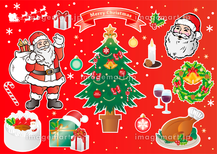 フリーイラストサンタとプレゼントをのせた橇を引くトナカイパブリックドメインQ：著作権フリー画像素材集