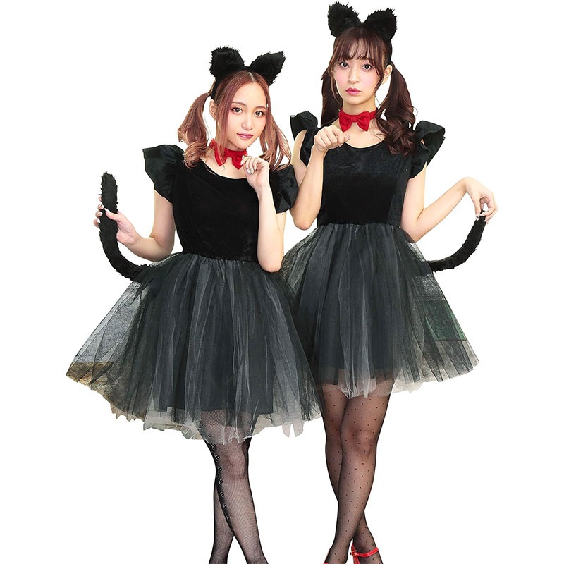女の子用 黒猫 コスチューム Grandeir グランディール の「猫耳フード付き黒猫コスチューム