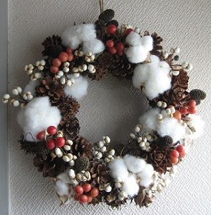 クリスマスリース 赤い花や松ぼっくり 大・小 2個セット クリスマス