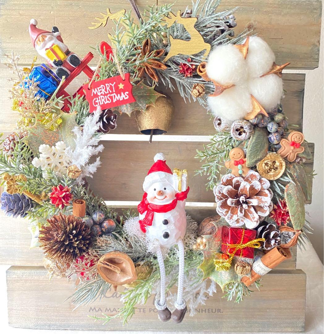 フラワーリース クリスマスリース 玄関リース 雪だるま