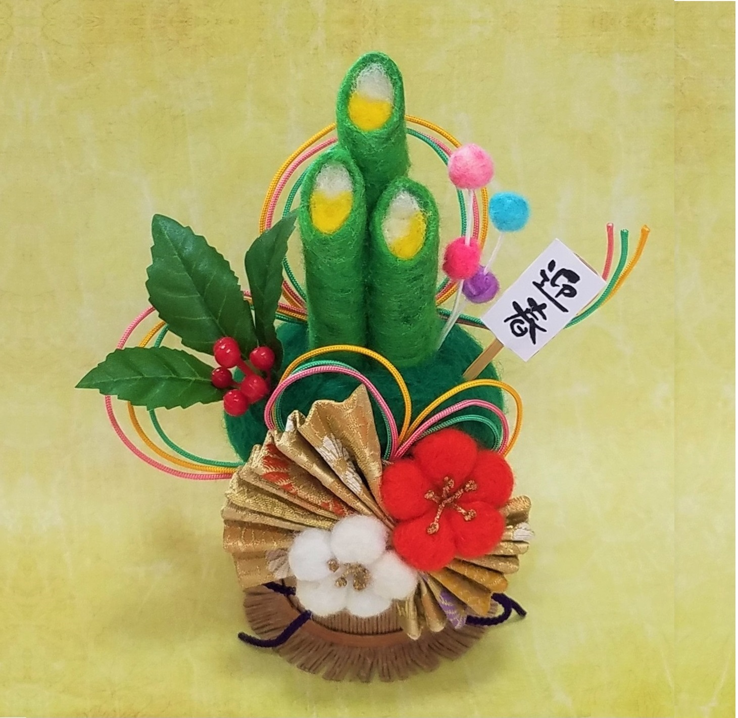 プリザーブドフラワー お正月飾り 手作りキット 壁掛け フェルト布を土台にして作る♪簡単