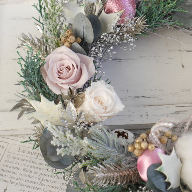 ハンドメイド クリスマスリース ポインセチア 赤 白 ピンク