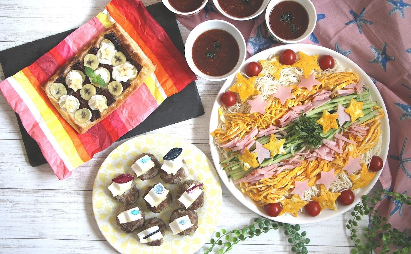 夜ごはん 𓌉𓇋 ‎𓎩𓌉𓇋 - ̗̀ ︎︎七夕メニュー ̖́- ︎︎ 記録用🙇🏻‍♀️ ︎︎お品書き︎︎︎︎︎︎☑︎ 七夕そうめん ︎︎︎︎☑︎ うざく風 穴子使用︎︎︎︎︎︎☑︎ 塩からあげ ︎︎︎︎︎︎︎︎☑︎ 七夕ゼリー