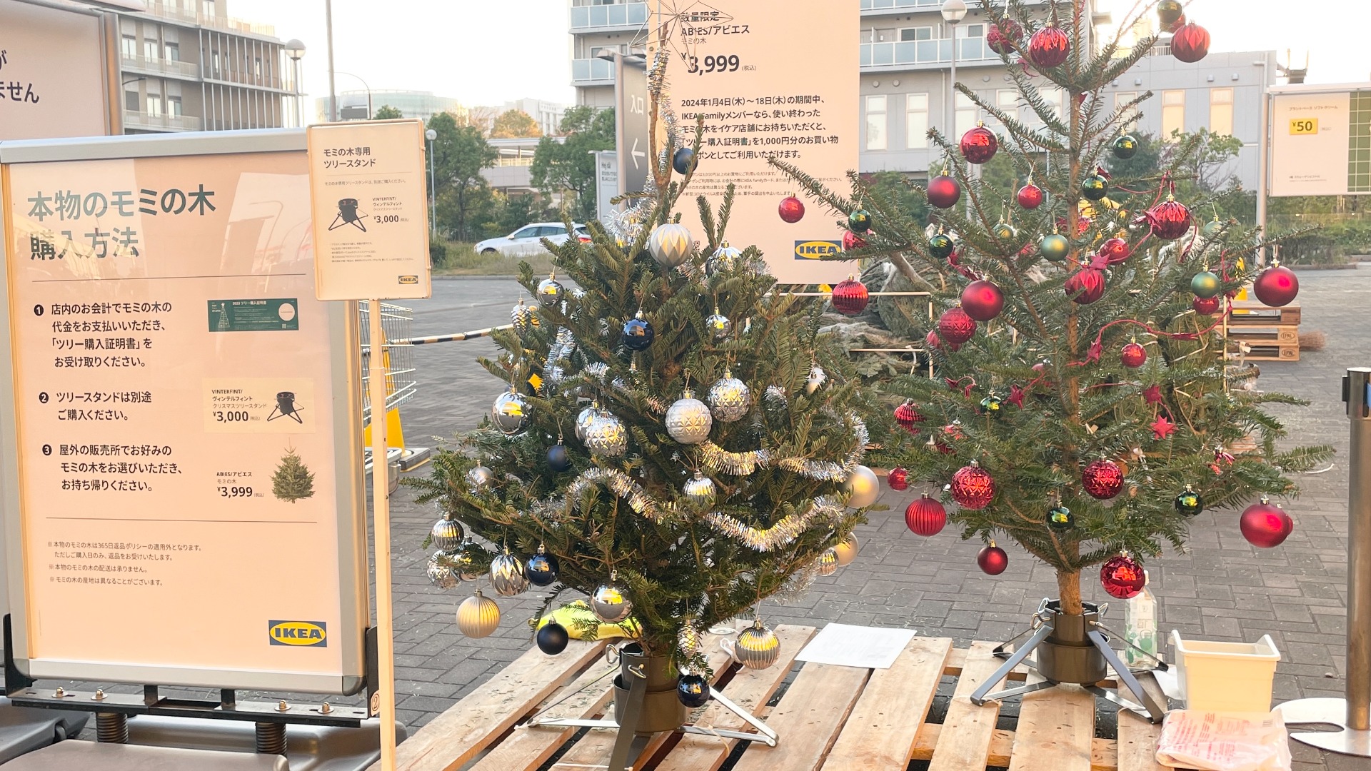 イケア IKEA クリスマスツリー 白LED100 ファー下敷＋飾り付き155㎝