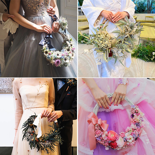 ☆ブートニア付き white wedding ウェディングリースブーケ・ブーケ・リースブーケ・リース・結婚式ブーケ キキの冠 通販15964314Creema クリーマ