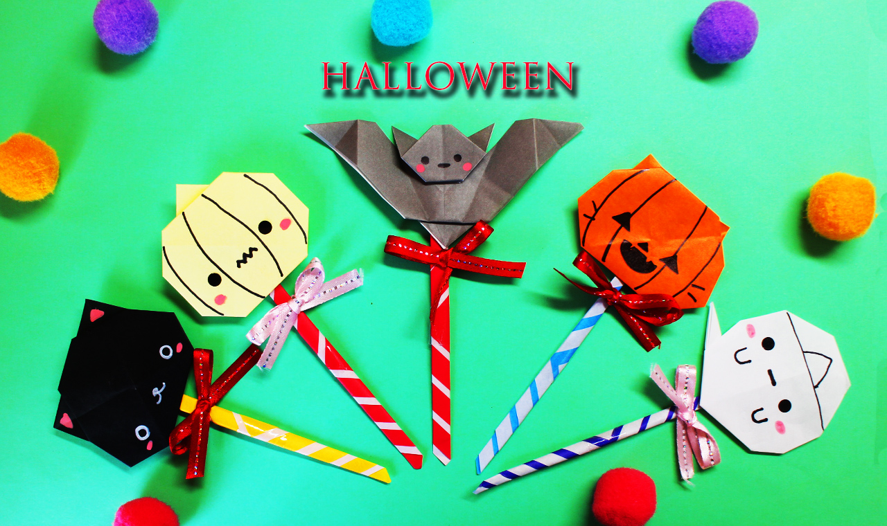 ハロウィンの楽しみ方：可愛い折り紙でかぼちゃ、おばけ、コウモリ、魔法のステッキを手作りしよう！Origami Halloween PumpkinGhost Batshigeyuki.net
