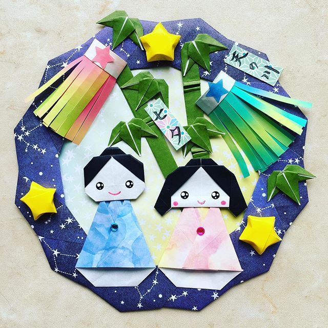 七夕のリース☆彡折り紙と花と仲良し