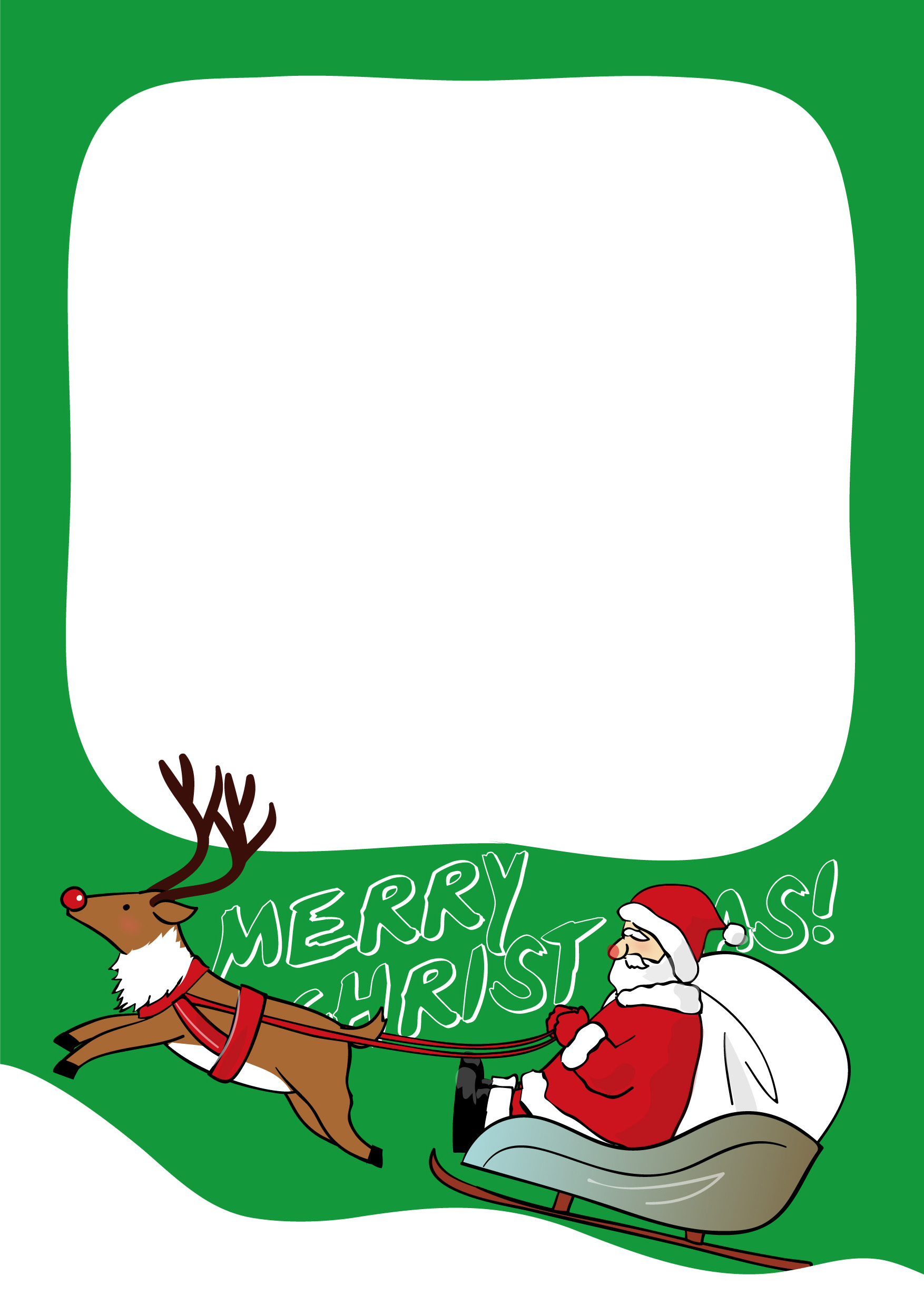 クリスマスの写真フレームはがきテンプレート「トナカイとサンタクロース2」素材絵箱クリスマス館