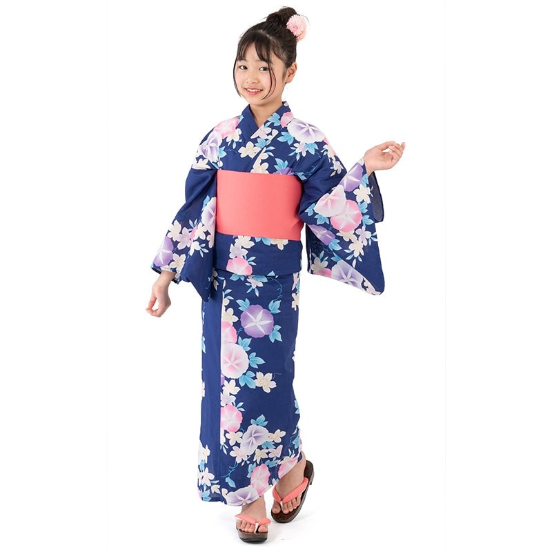 浴衣レンタル Mサイズ 黒紅 朝顔着物レンタル 安心フルセット宅配レンタル「わらくあん」