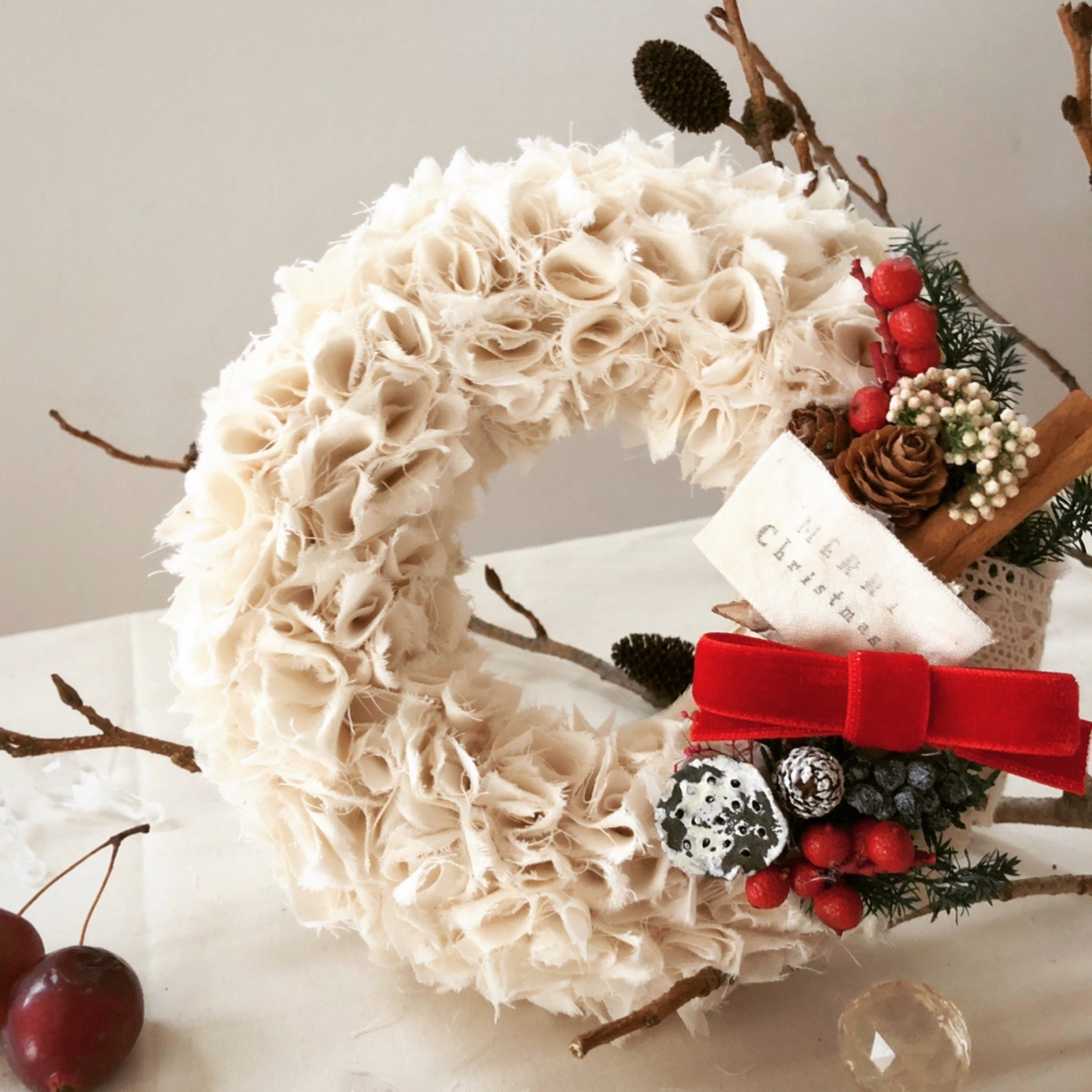 chick chick sewing: Fabric rag wreath tutorial 布リース作りかた