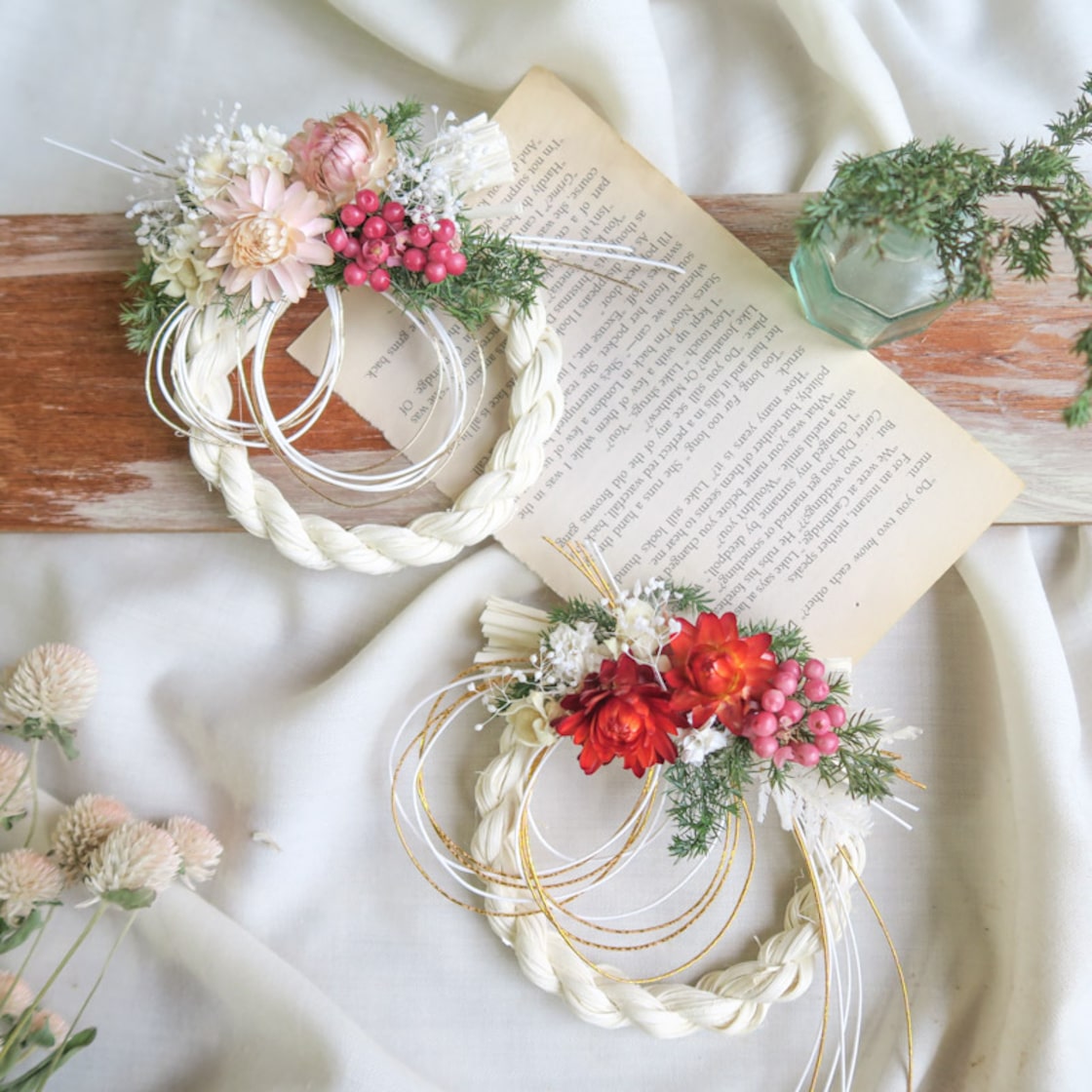 スイートピー様専用 しめ縄リースキット 赤白＆球パーツ