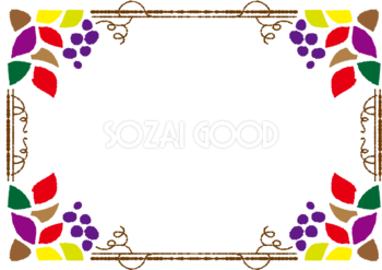 秋の葉っぱの枠 横 の無料 フリー イラストかわいい手描きの無料素材「てがきっず」保育園・小学校・介護施設にぴったりのフリー素材イラスト