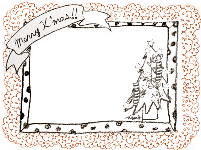 クリスマス フォト フレーム カード。ゴールデン クリスマス ツリー フリーハンドに描かれた、木製の背景の 2 つの空の図枠。の写真素材・画像素材Image 89980027