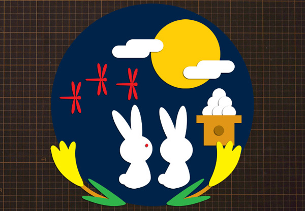 お月見壁面飾り① 壁面飾り 十五夜 秋壁面 桔梗