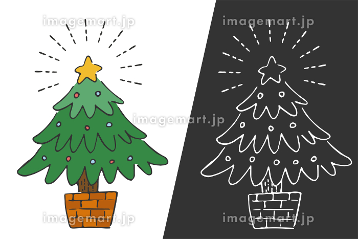 雪だるまとクリスマスツリーのかわいいイラスト 手描き イラスト素材6916103- フォトライブラリ