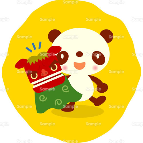 口を大きく開けた獅子舞のイラスト＜お正月・縁起物・1月・行事・和・年賀状・おめでたい・市松模様＞お正月に使えるワンポイントカット無料イラスト 素材TemplateBox