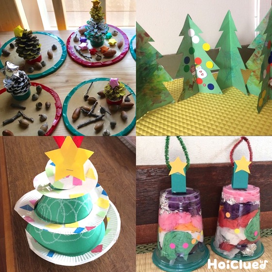 クリスマス工作 ちぎり絵でクリスマスツリーを作ろう♪折り紙をちぎって簡単工作！ 2歳児向け