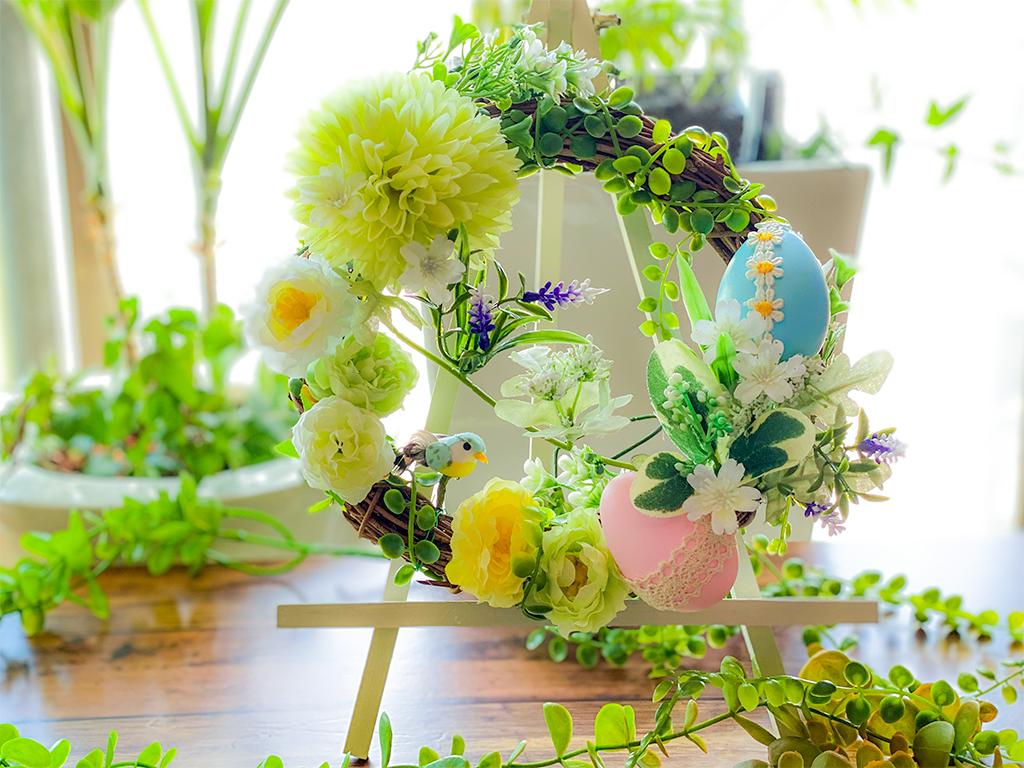 100均 春のイースターエッグリースを手作り
