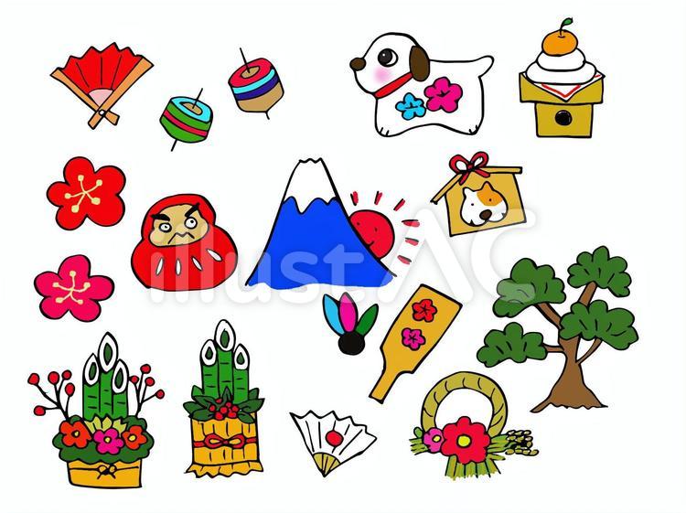 ウサギ年の可愛い手描き正月イラストセットイラスト - No: 23011457無料イラスト・フリー素材なら「イラストAC」