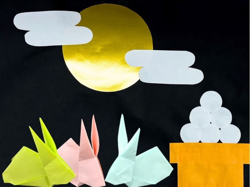 「お月見団子」壁面飾りの作り方！無料型紙で簡単！ お月見 秋 十五夜 ９月 10月 満月 雲 画用紙 工作 壁面装飾 ペーパークラフト papercraft