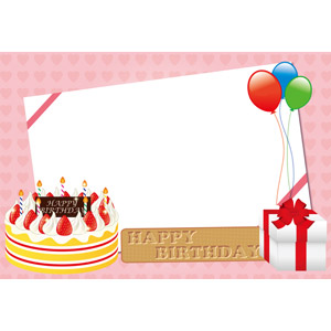2段ケーキとガーランド誕生日カードフレーム・バースデーカード 誕生日フレームフレーム 飾り枠 Decome